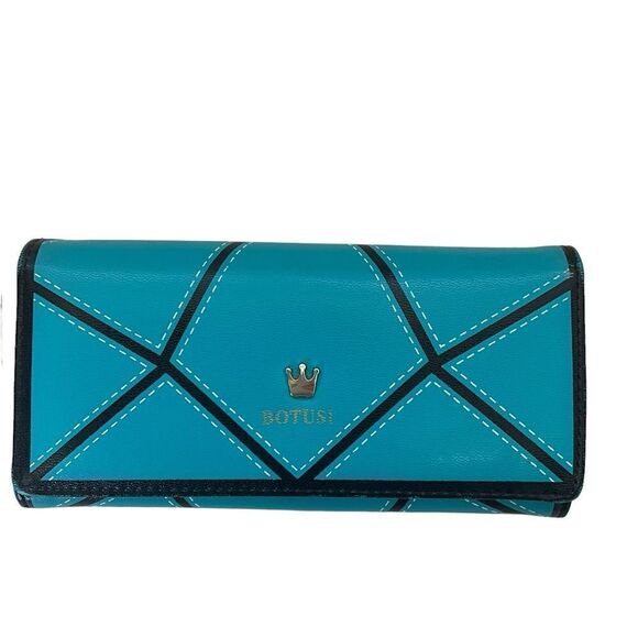 Botusi Long Woman's Wallet  PU Leather Turquoise and Black - Picture 1 of 7